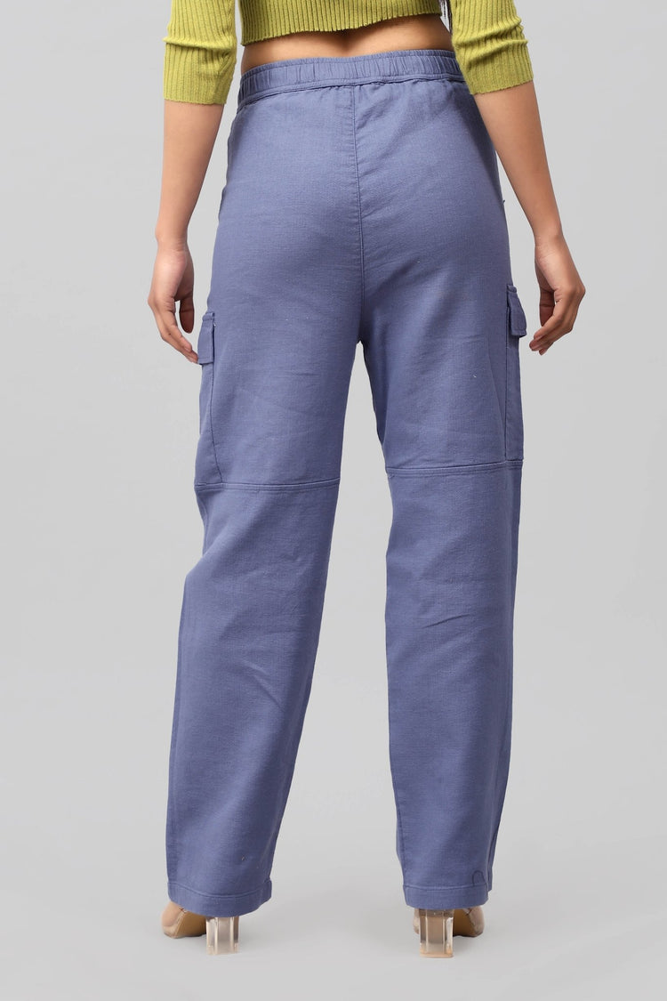 Bluebird Women's Cotton Cargo Pants – Effortless Cool in Blue - Veshbhoshaa