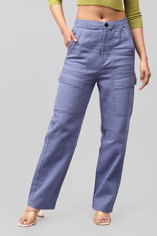 Bluebird Women's Cotton Cargo Pants – Effortless Cool in Blue - Veshbhoshaa