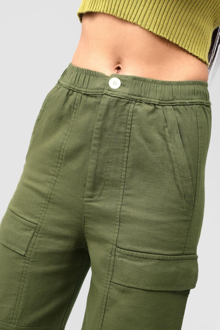 Bluebird Women's Cotton Cargo Pants – Modern Edge in Olive Green - Veshbhoshaa