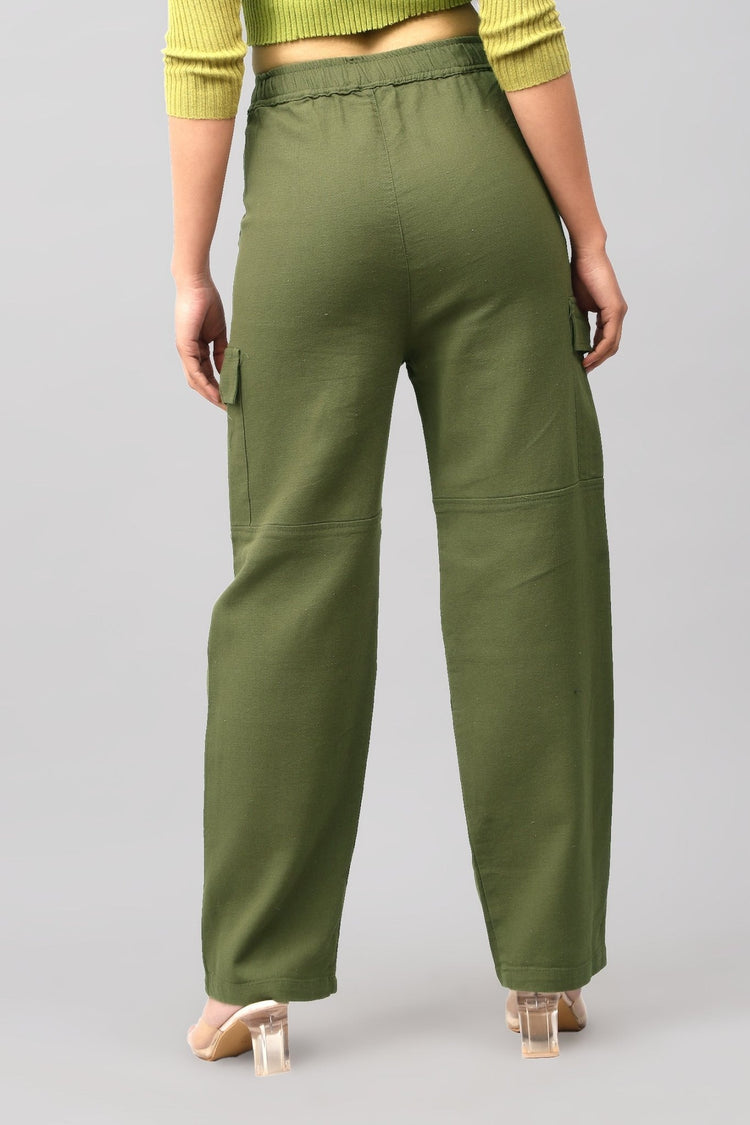 Bluebird Women's Cotton Cargo Pants – Modern Edge in Olive Green - Veshbhoshaa