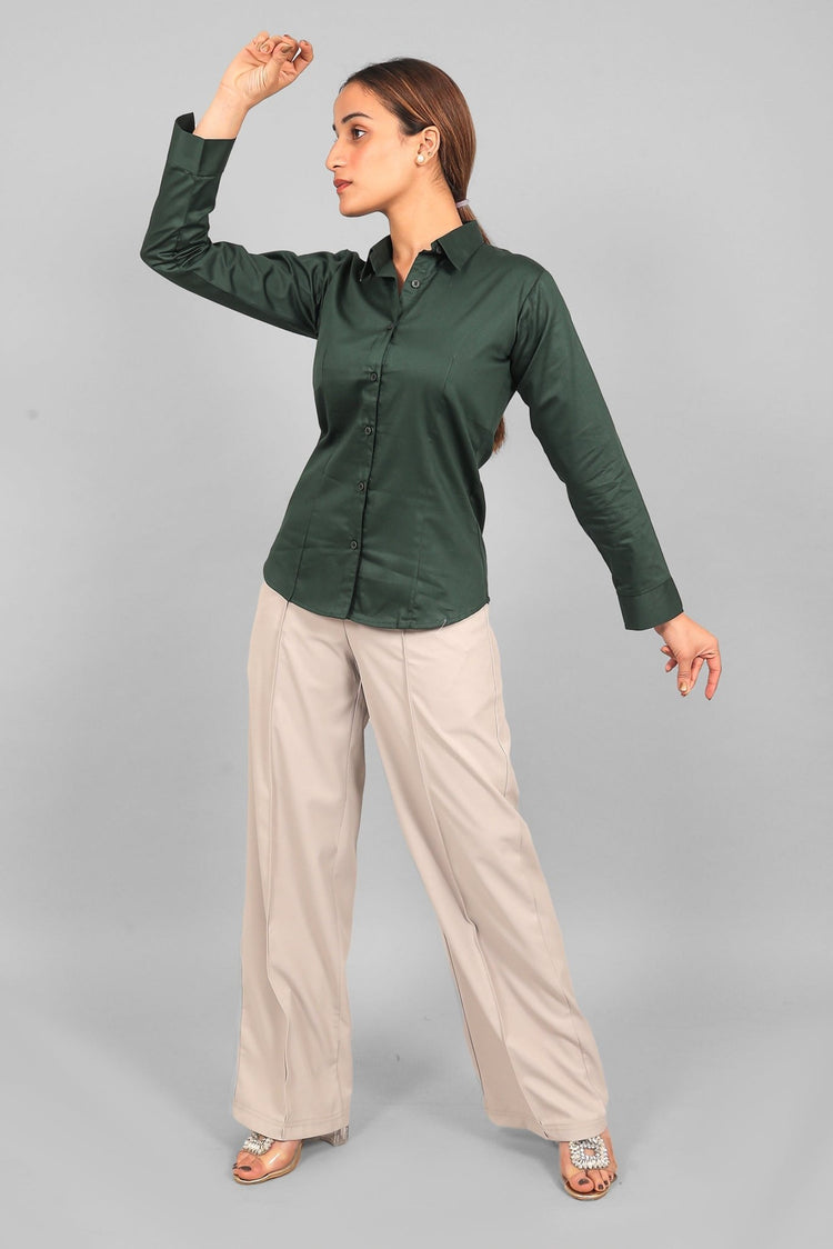 bluebird Women's Dark Green Satin Shirt - Veshbhoshaa