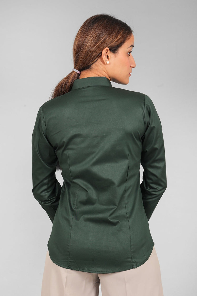 bluebird Women's Dark Green Satin Shirt - Veshbhoshaa