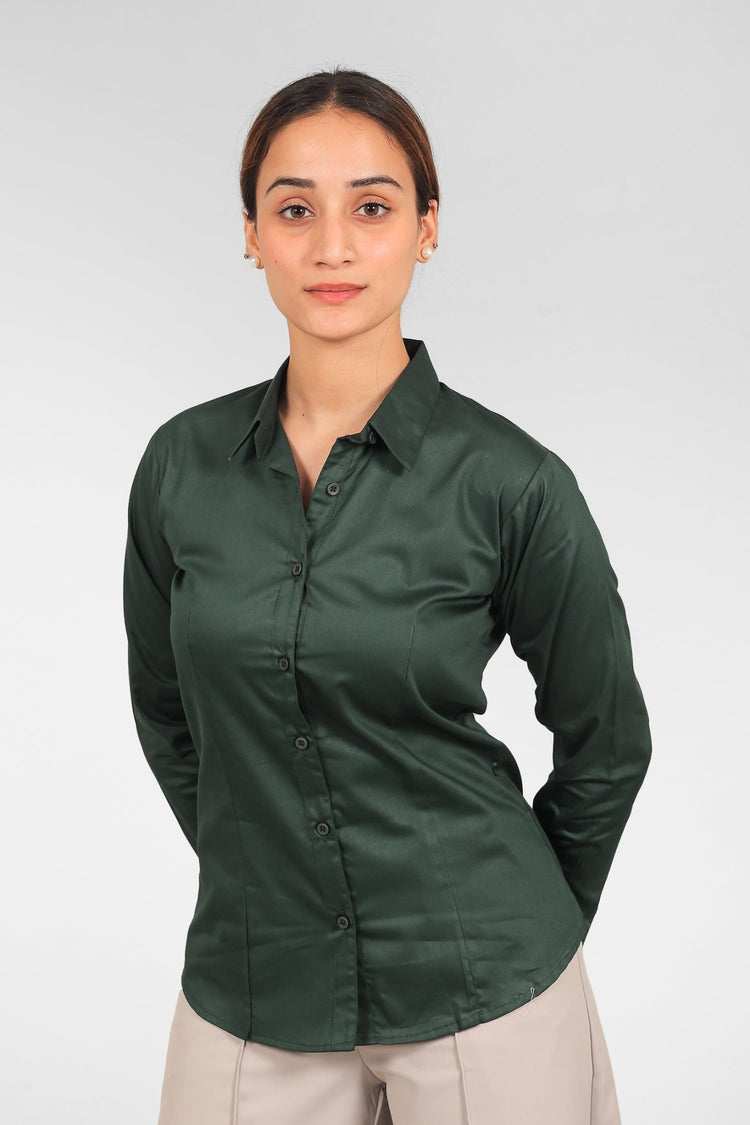 bluebird Women's Dark Green Satin Shirt - Veshbhoshaa