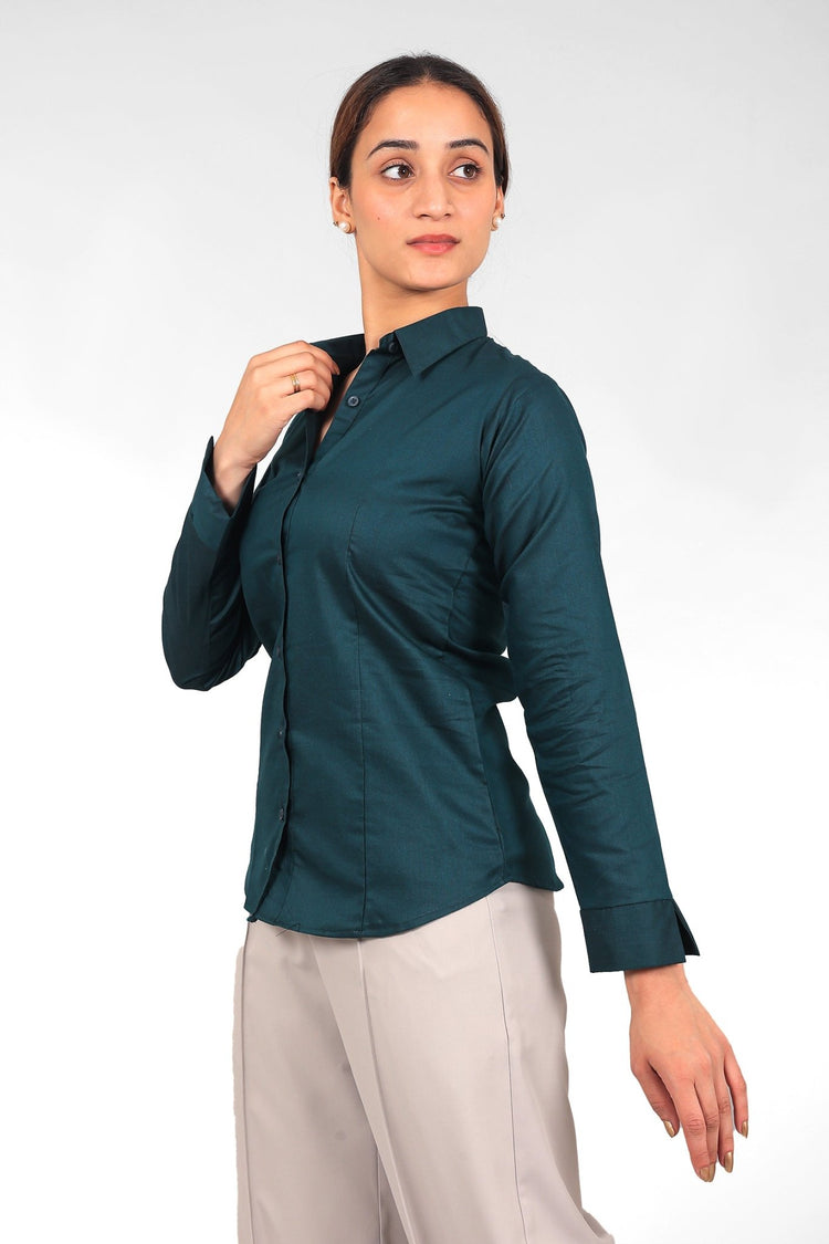bluebird Women's Dark Teal Satin Shirt - Veshbhoshaa