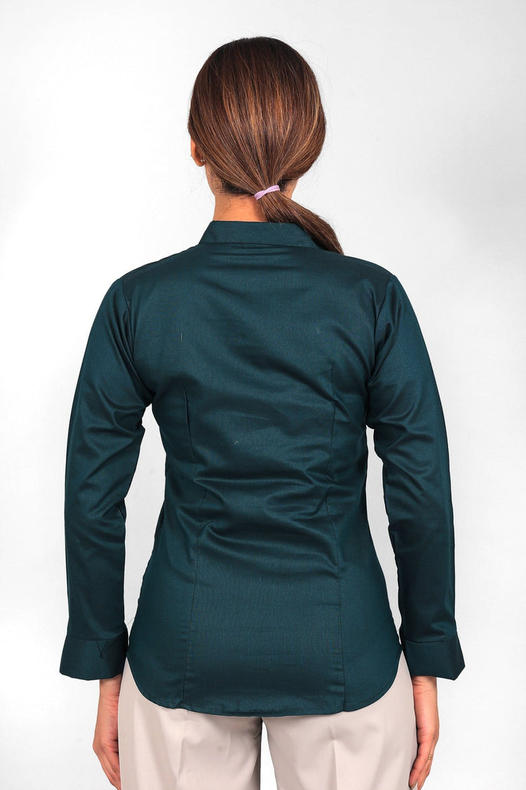 bluebird Women's Dark Teal Satin Shirt - Veshbhoshaa