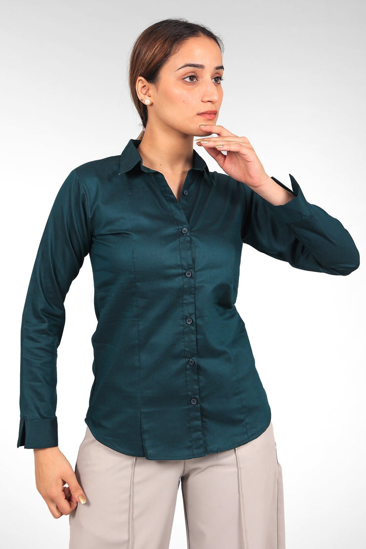 bluebird Women's Dark Teal Satin Shirt - Veshbhoshaa