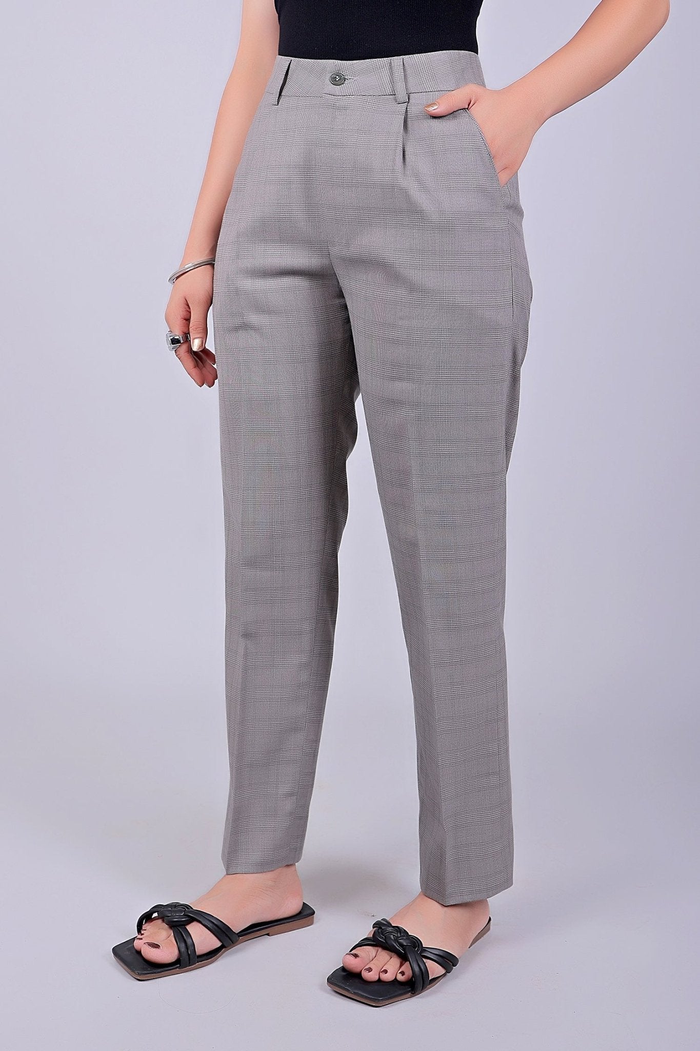 Shop Grey Check Formal Trouser For Women Online in India Veshbhoshaa