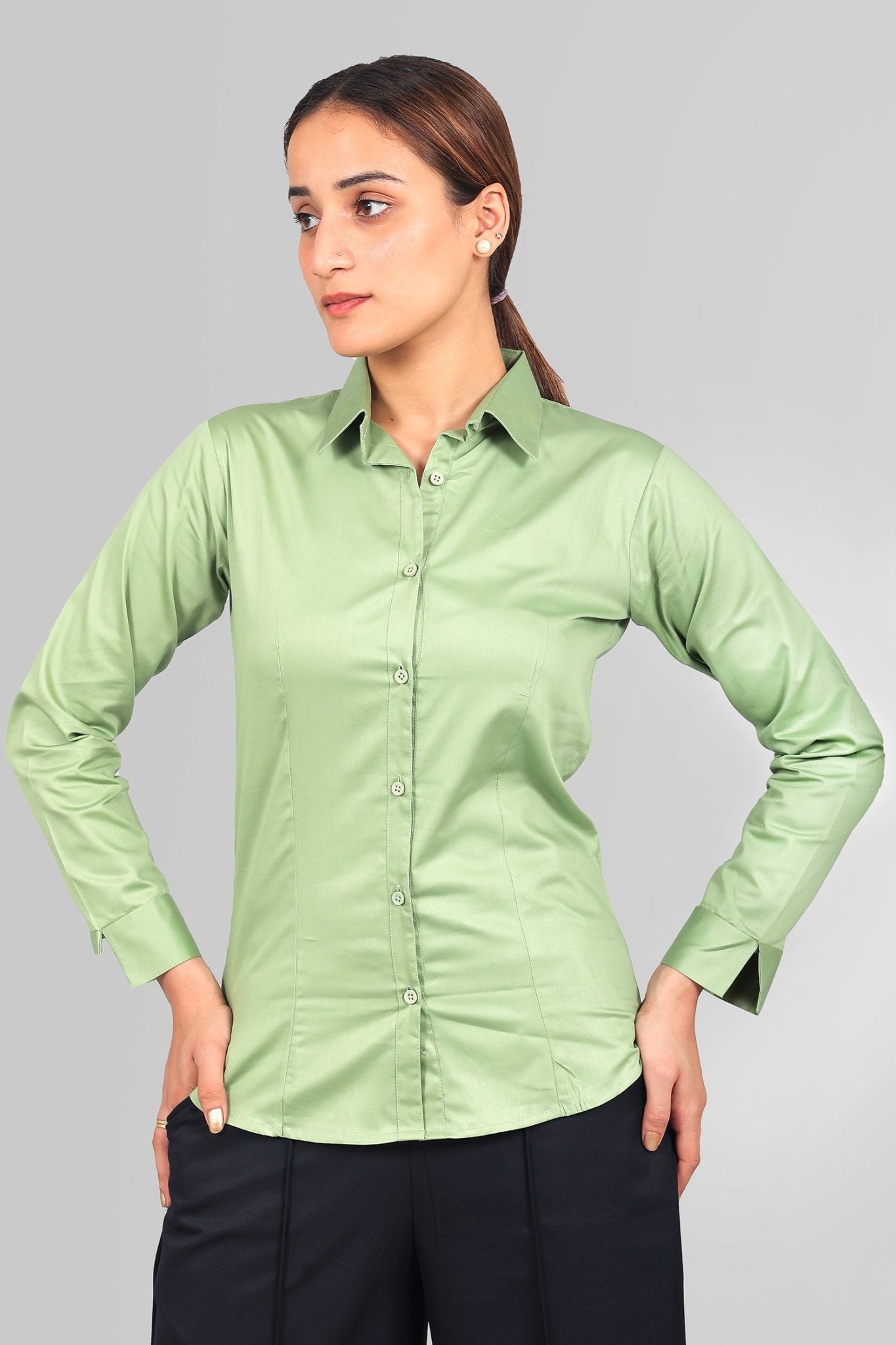 bluebird Women's Light Green Satin Shirt - Veshbhoshaa bluebird Women's Light Green Satin Shirt - Veshbhoshaa