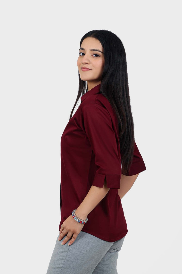 bluebird Women's Maroon Formal Shirt - Veshbhoshaa
