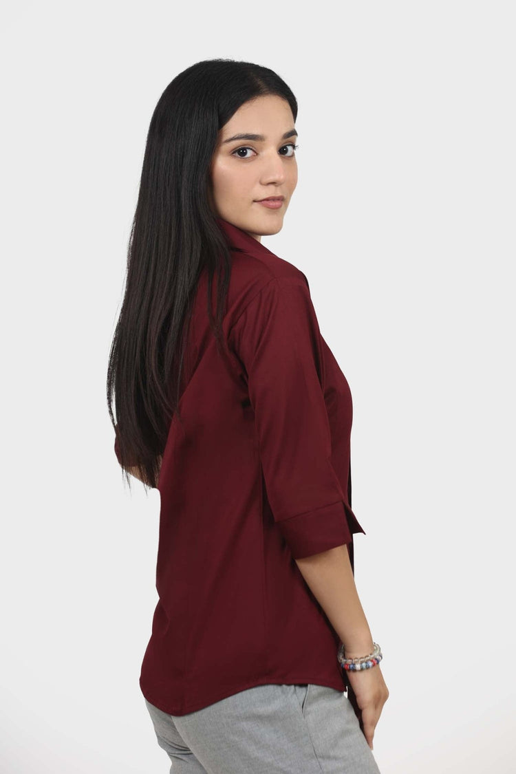 bluebird Women's Maroon Formal Shirt - Veshbhoshaa