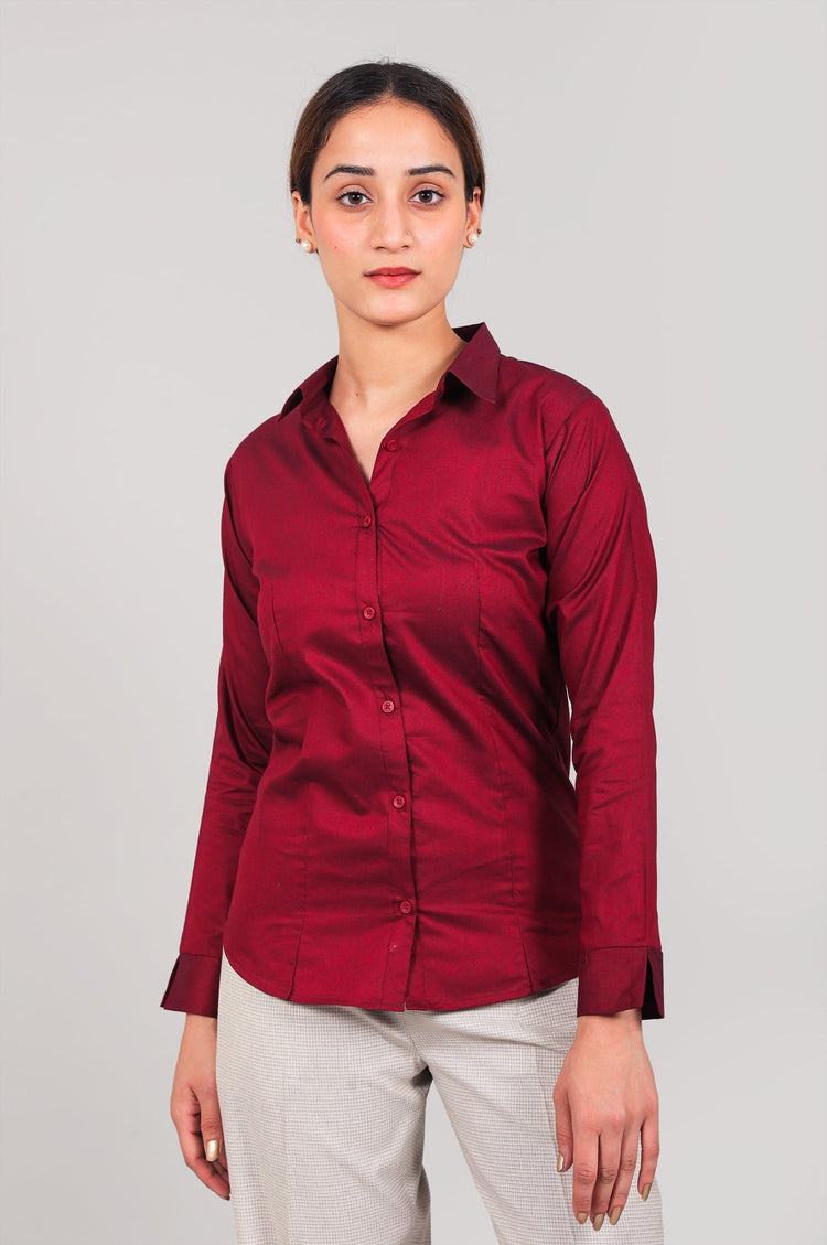 bluebird Women's Maroon Satin Shirt - Veshbhoshaa