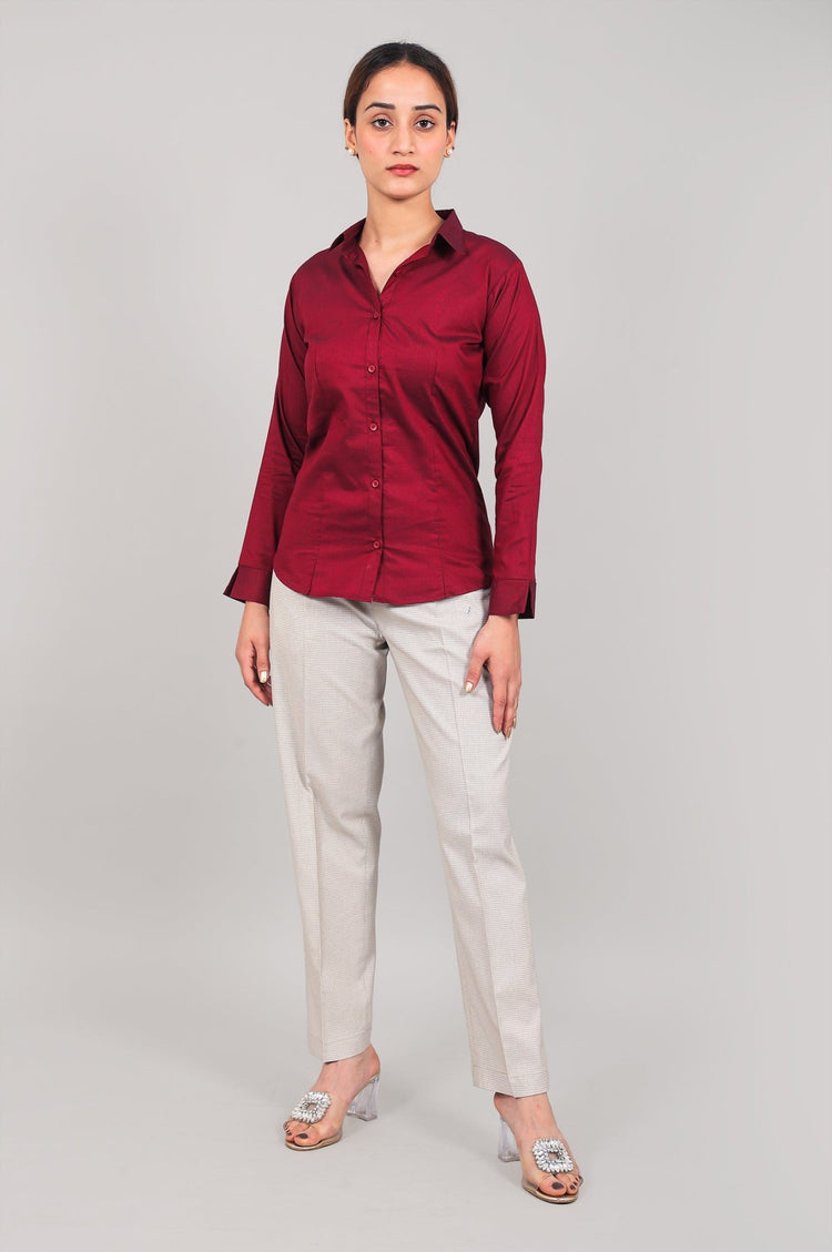 bluebird Women's Maroon Satin Shirt - Veshbhoshaa