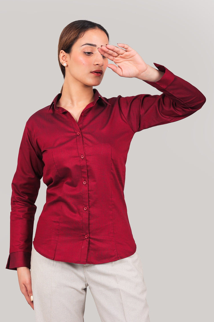 bluebird Women's Maroon Satin Shirt - Veshbhoshaa