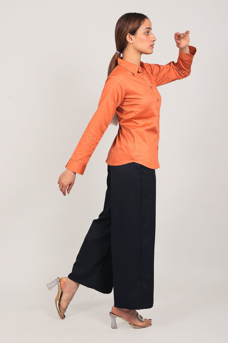 bluebird Women's Orange Satin Shirt - Veshbhoshaa