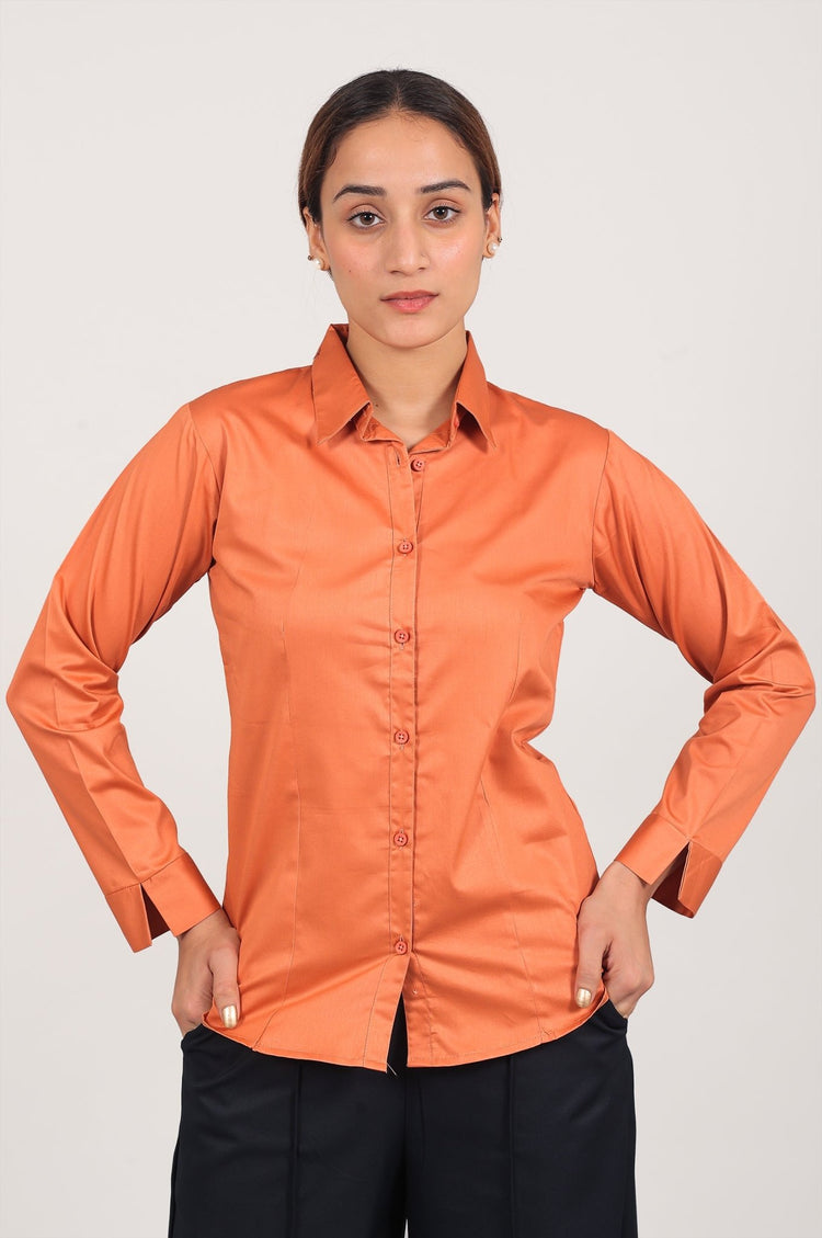 bluebird Women's Orange Satin Shirt - Veshbhoshaa