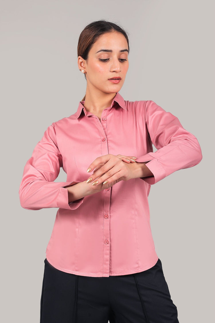 bluebird Women's Pink Satin Shirt - Veshbhoshaa