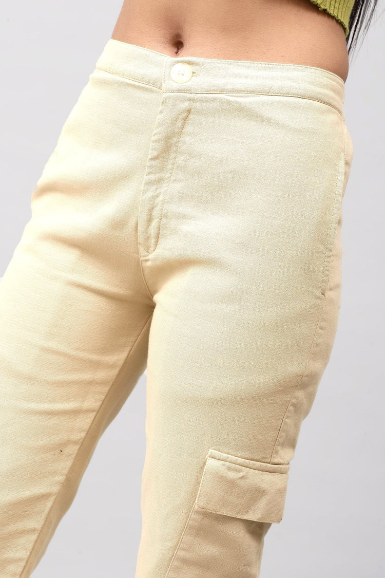 Bluebird Women's Slim Fit Cotton Cargo Pants Beige - Veshbhoshaa