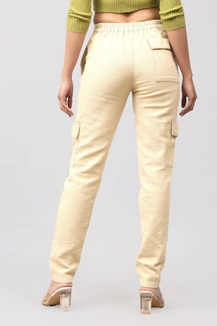 Bluebird Women's Slim Fit Cotton Cargo Pants Beige - Veshbhoshaa