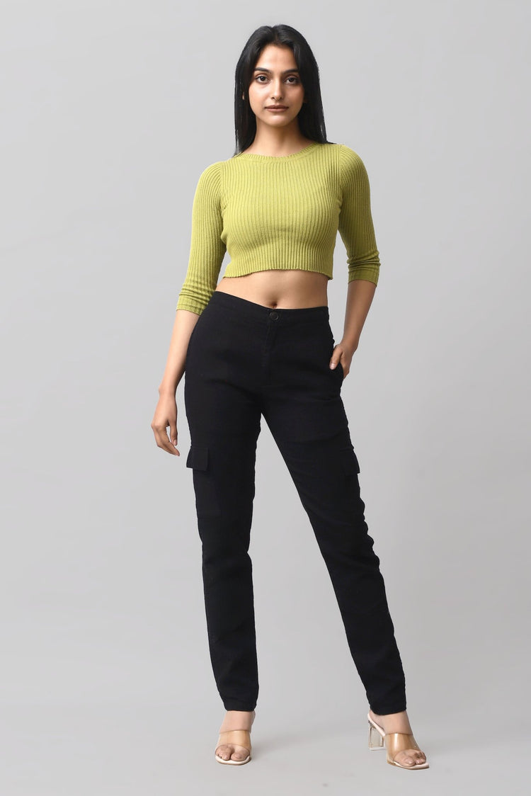 Bluebird Women's Slim Fit Cotton Cargo Pants Black - Veshbhoshaa