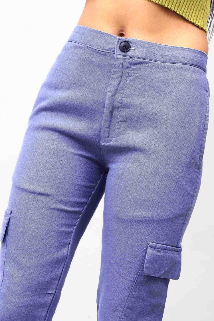 Bluebird Women's Slim Fit Cotton Cargo Pants Blue - Veshbhoshaa