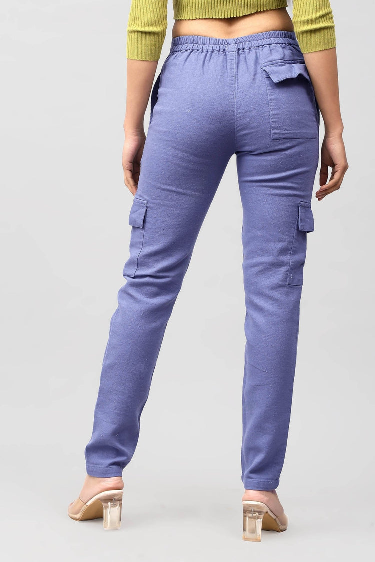 Bluebird Women's Slim Fit Cotton Cargo Pants Blue - Veshbhoshaa