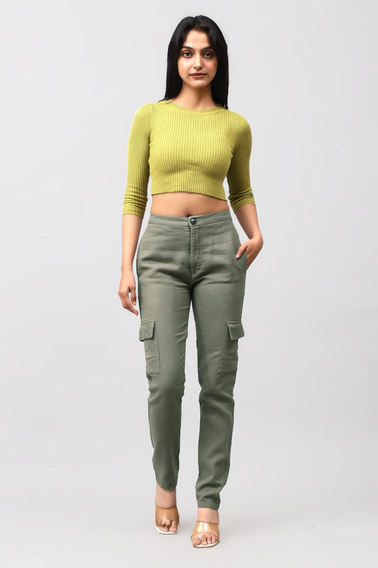 Bluebird Women's Slim Fit Cotton Cargo Pants Green - Veshbhoshaa
