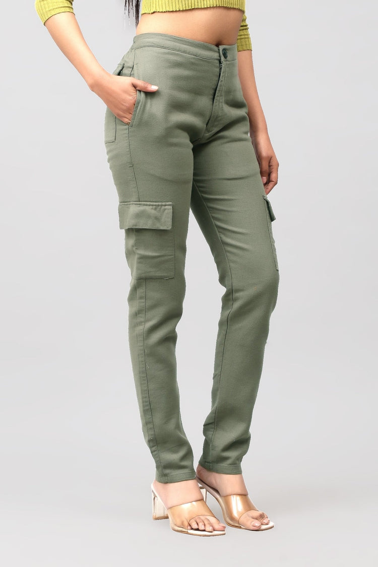 Bluebird Women's Slim Fit Cotton Cargo Pants Green - Veshbhoshaa
