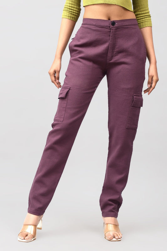 Bluebird Women's Slim Fit Cotton Cargo Pants Maroon - Veshbhoshaa
