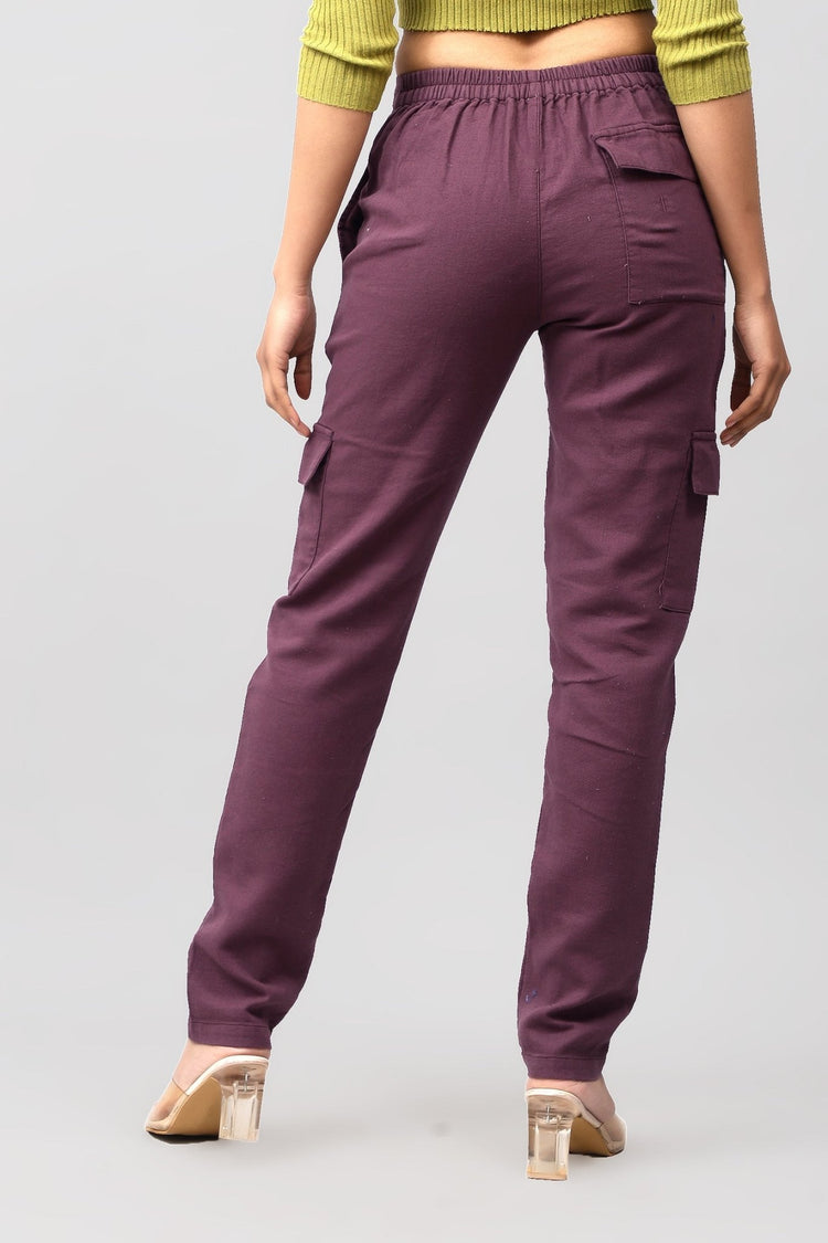 Bluebird Women's Slim Fit Cotton Cargo Pants Maroon - Veshbhoshaa