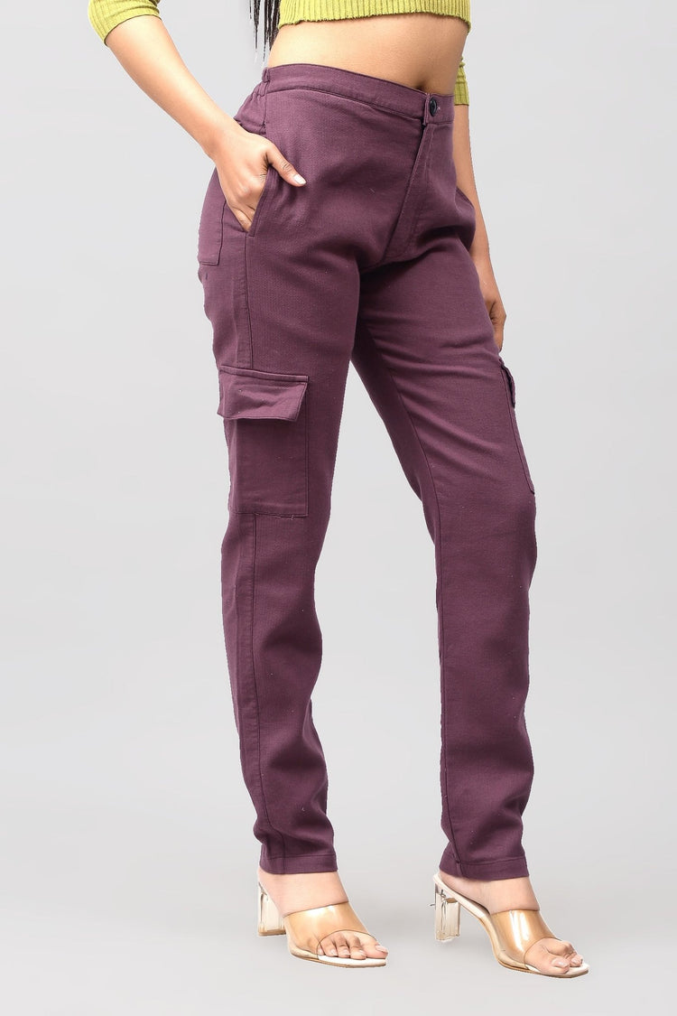 Bluebird Women's Slim Fit Cotton Cargo Pants Maroon - Veshbhoshaa