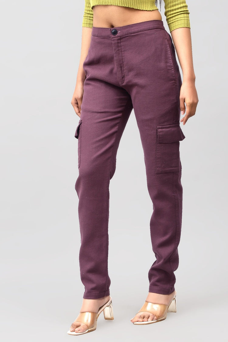 Bluebird Women's Slim Fit Cotton Cargo Pants Maroon - Veshbhoshaa