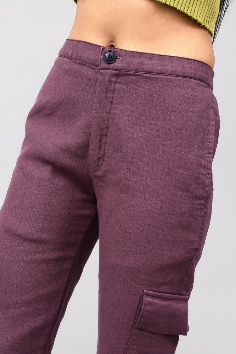 Bluebird Women's Slim Fit Cotton Cargo Pants Maroon - Veshbhoshaa