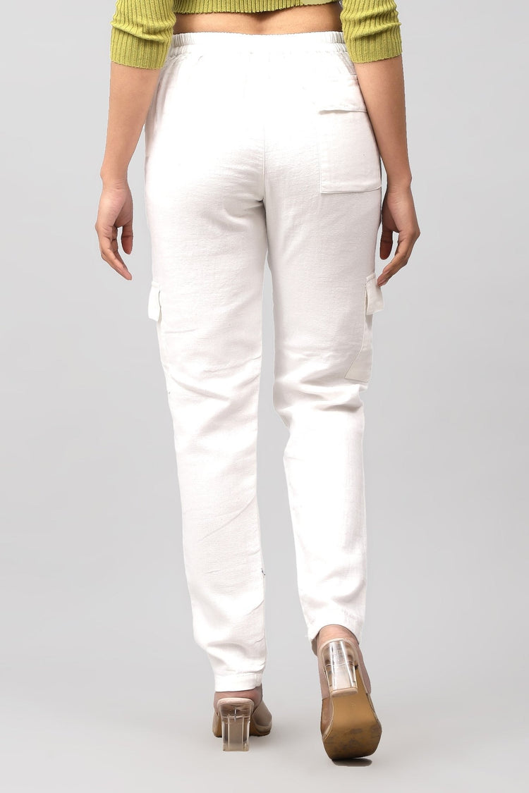 Bluebird Women's Slim Fit Cotton Cargo Pants Off White - Veshbhoshaa