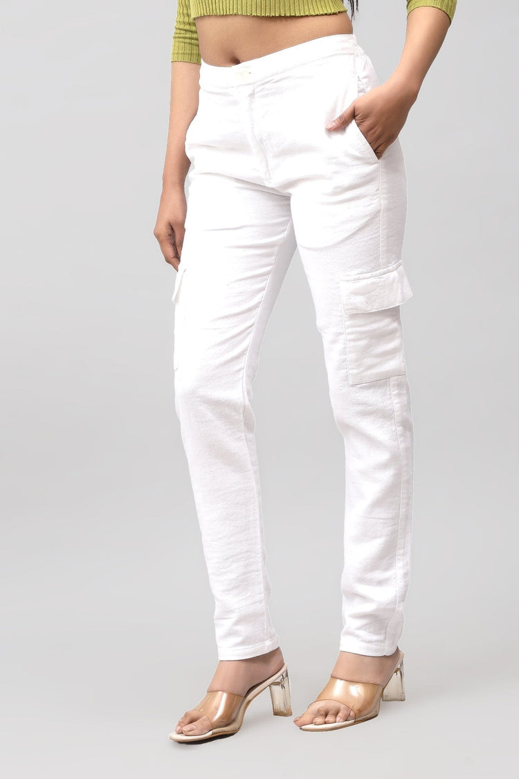 Bluebird Women's Slim Fit Cotton Cargo Pants White - Veshbhoshaa