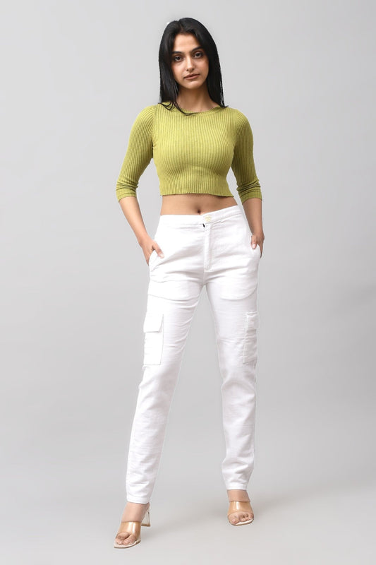 Bluebird Women's Slim Fit Cotton Cargo Pants White - Veshbhoshaa