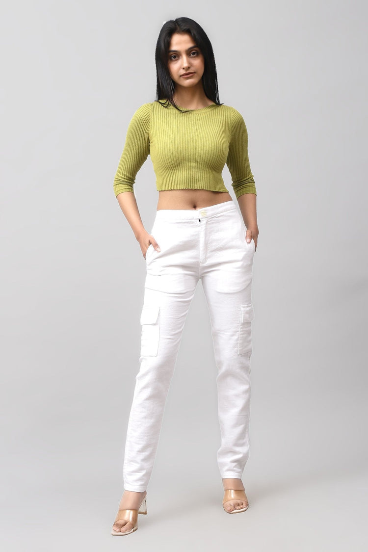 Bluebird Women's Slim Fit Cotton Cargo Pants White - Veshbhoshaa