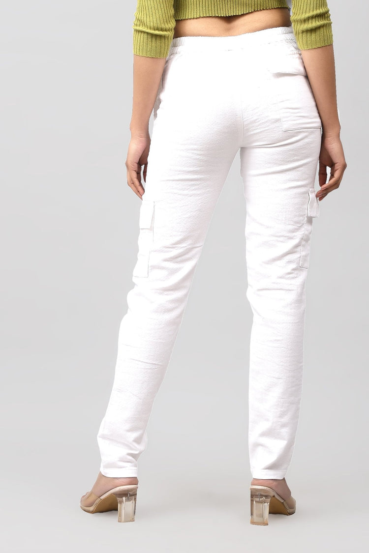 Bluebird Women's Slim Fit Cotton Cargo Pants White - Veshbhoshaa