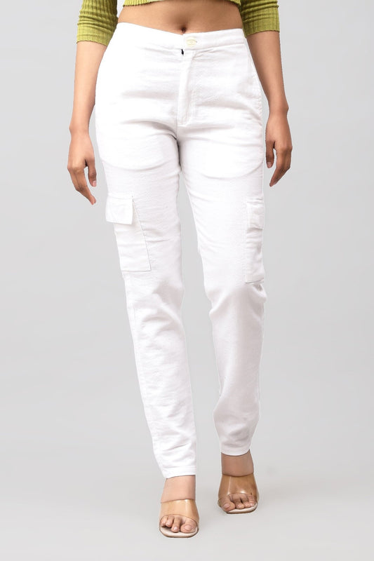 Bluebird Women's Slim Fit Cotton Cargo Pants White - Veshbhoshaa