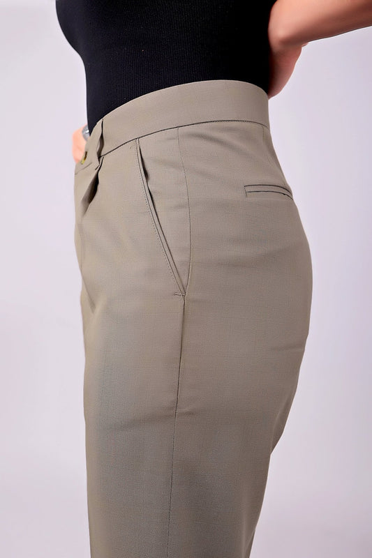 Bluebird Women's Stone Grey Check Formal Trouser Comfort Fit - Veshbhoshaa