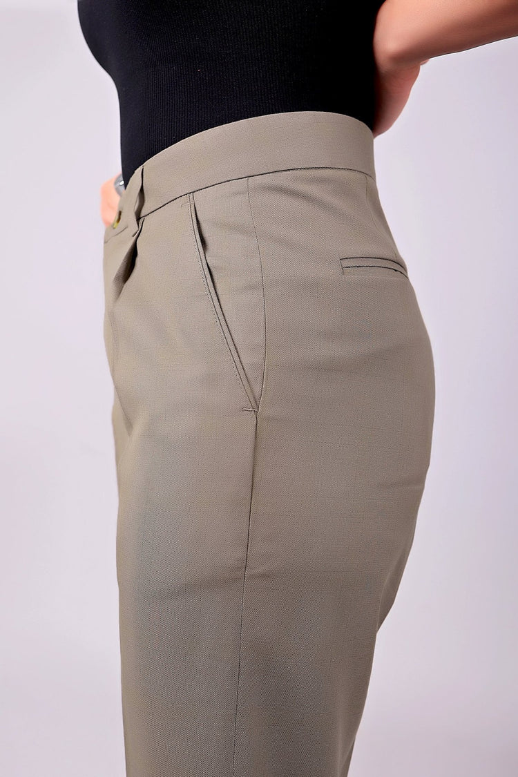 Bluebird Women's Stone Grey Check Formal Trouser Comfort Fit - Veshbhoshaa