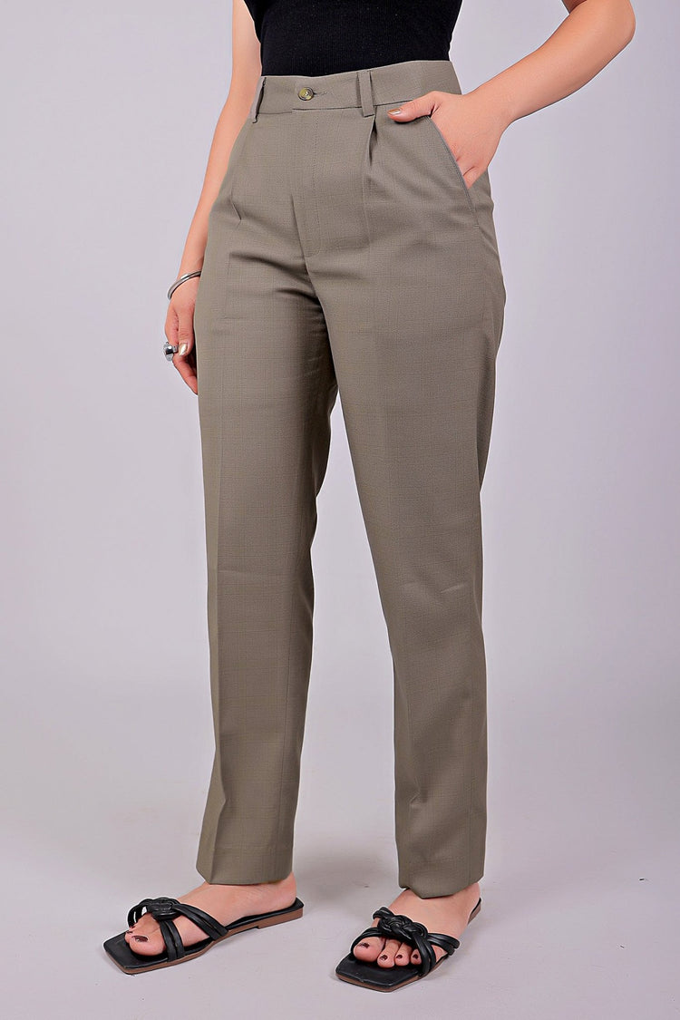 Bluebird Women's Stone Grey Check Formal Trouser Comfort Fit - Veshbhoshaa