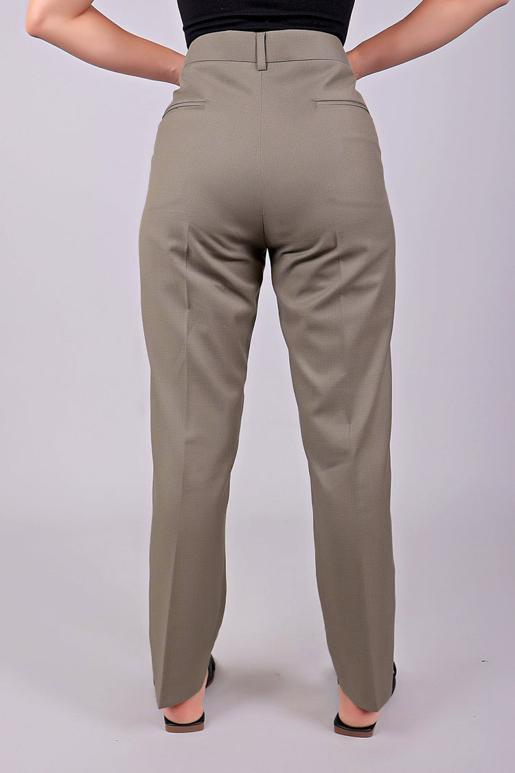 Bluebird Women's Stone Grey Check Formal Trouser Comfort Fit - Veshbhoshaa