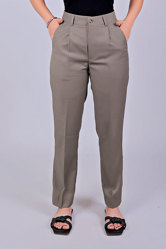 Bluebird Women's Stone Grey Check Formal Trouser Comfort Fit - Veshbhoshaa