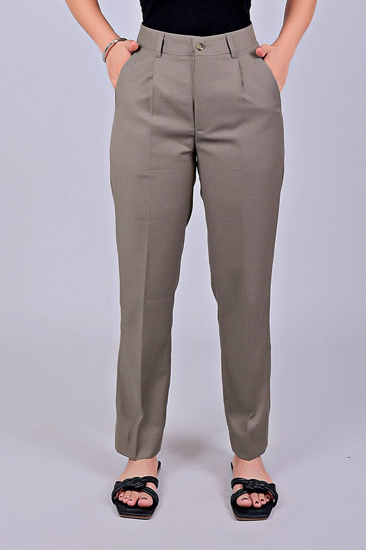 Bluebird Women's Stone Grey Check Formal Trouser Comfort Fit - Veshbhoshaa