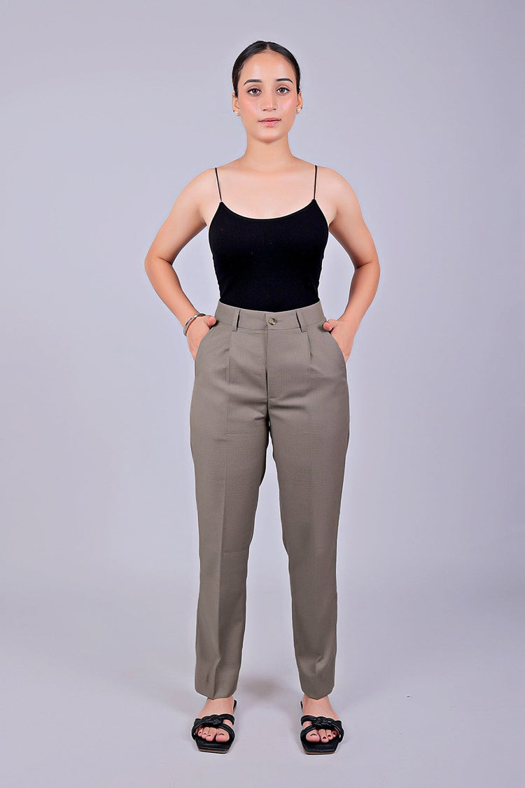 Bluebird Women's Stone Grey Check Formal Trouser Comfort Fit - Veshbhoshaa