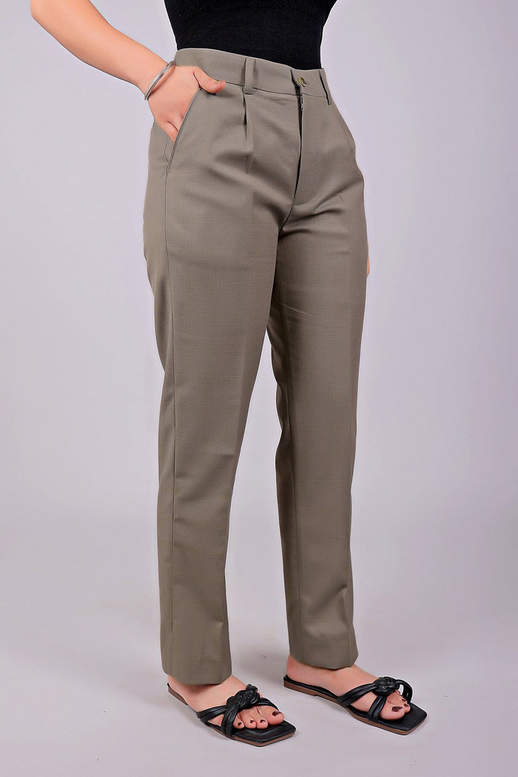 Bluebird Women's Stone Grey Check Formal Trouser Comfort Fit - Veshbhoshaa