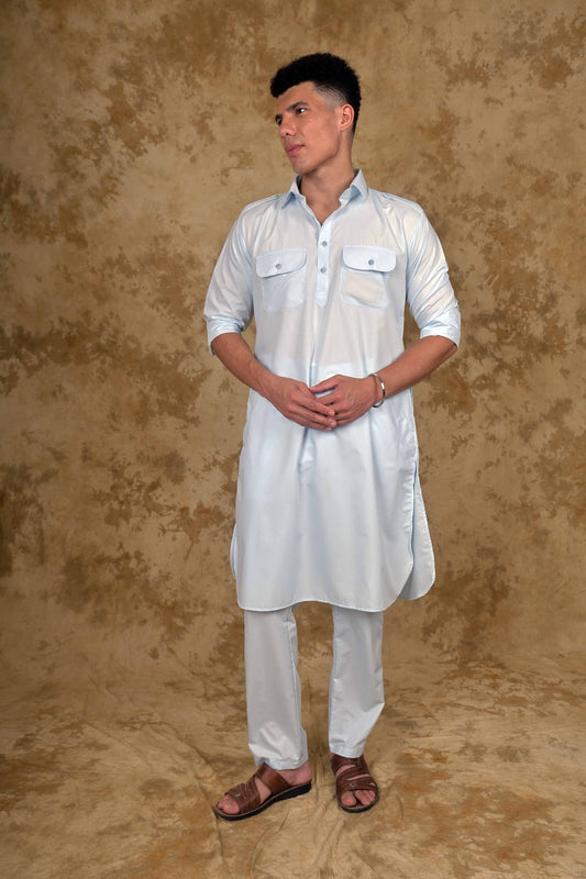 Bluesaanchi Blue Pathani Kurta with Trouser Pant - Veshbhoshaa