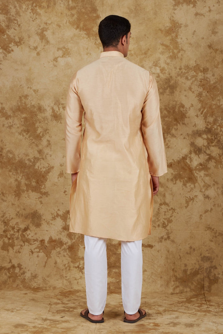 Bluesaanchi Chanderi Silk Embroidered Kurta Set" Navajo white - Veshbhoshaa