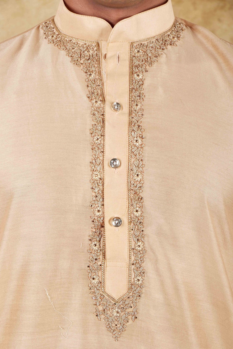 Bluesaanchi Chanderi Silk Embroidered Kurta Set" Navajo white - Veshbhoshaa