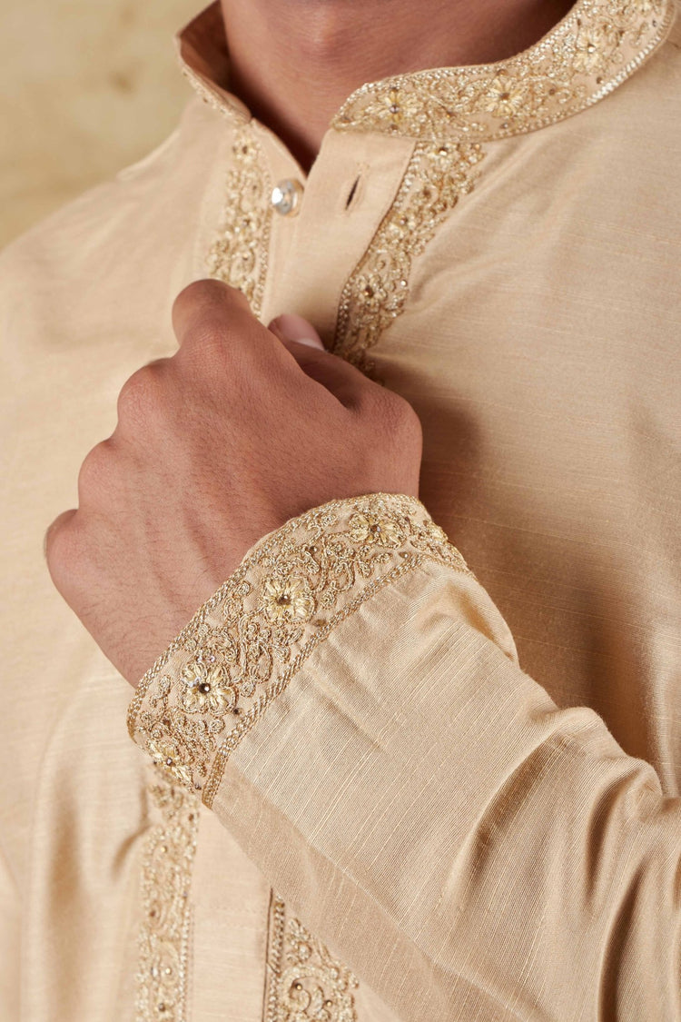 Bluesaanchi Chandery Silk Khaki Embroidered Kurta Set - Veshbhoshaa